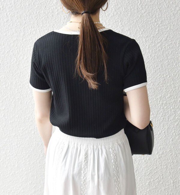 SHIPS any「SHIPS any:〈洗濯機可能〉テレコ リブ バイカラー ショートスリーブ TEE」|Tシャツ・カットソー|