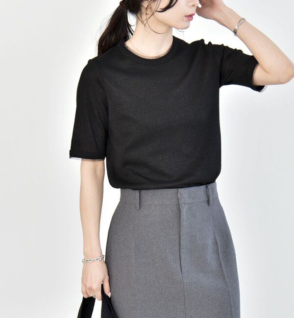 quaranciel「quaranciel:〈手洗い可能〉ラメ チュール リブ コンパクト TEE」|Tシャツ・カットソー|