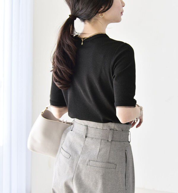 quaranciel「quaranciel:〈手洗い可能〉ラメ チュール リブ コンパクト TEE」|Tシャツ・カットソー|