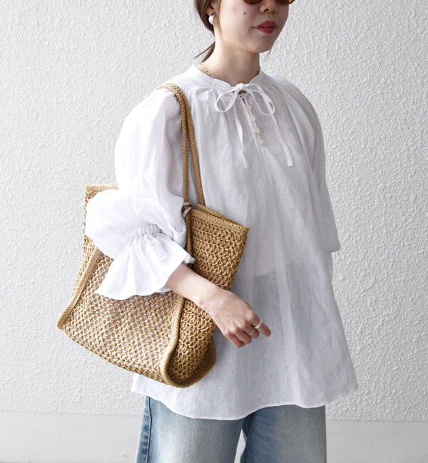 SHIPS any「SHIPS any:〈洗濯機可能〉リネン ボリューム スリーブ フレア ブラウス」|シャツ・ブラウス|