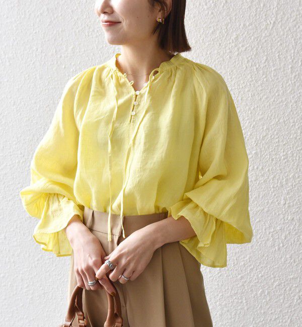 SHIPS any「SHIPS any:〈洗濯機可能〉リネン ボリューム スリーブ フレア ブラウス」|シャツ・ブラウス|