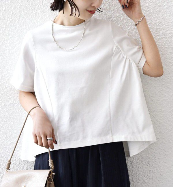 SHIPS for women「《予約》【WEB限定】〈接触冷感〉オーガニック コットン バック ギャザー トップス」|Tシャツ・カットソー|