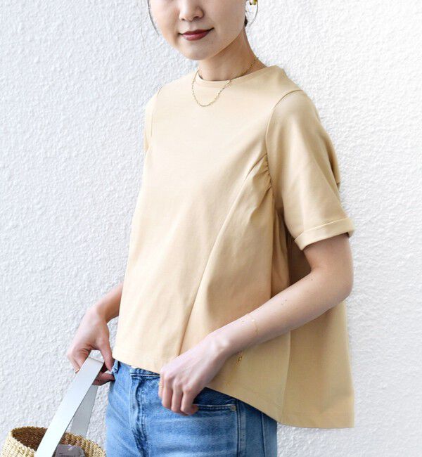 SHIPS for women「《予約》【WEB限定】〈接触冷感〉オーガニック コットン バック ギャザー トップス」|Tシャツ・カットソー|ベージュ系