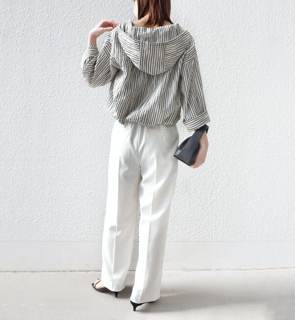 SHIPS for women「【WEB限定】〈手洗い可能〉ストライプ フード 羽織り シャツ」|シャツ・ブラウス|