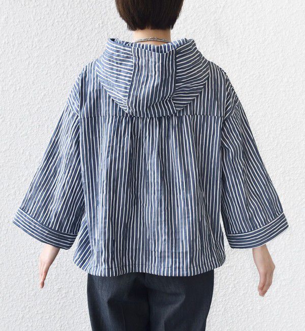 SHIPS for women「【WEB限定】〈手洗い可能〉ストライプ フード 羽織り シャツ」|シャツ・ブラウス|