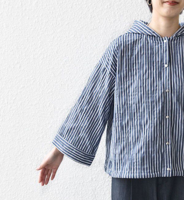 SHIPS for women「【WEB限定】〈手洗い可能〉ストライプ フード 羽織り シャツ」|シャツ・ブラウス|