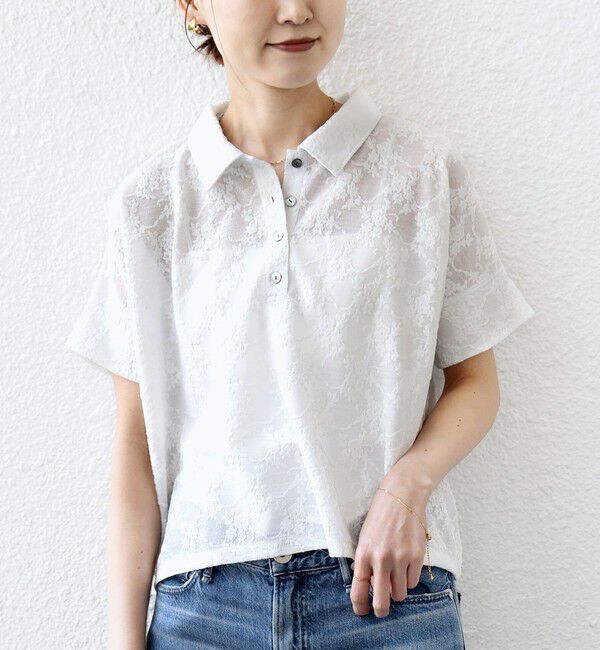 SHIPS for women「《予約》【WEB限定】〈手洗い可能〉シアー ジャカード ポロ 襟 ショート スリーブ プルオーバー」|ポロシャツ|