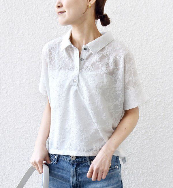 SHIPS for women「《予約》【WEB限定】〈手洗い可能〉シアー ジャカード ポロ 襟 ショート スリーブ プルオーバー」|ポロシャツ|