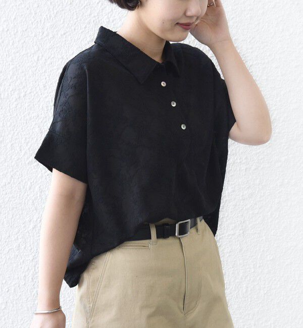 SHIPS for women「《予約》【WEB限定】〈手洗い可能〉シアー ジャカード ポロ 襟 ショート スリーブ プルオーバー」|ポロシャツ|