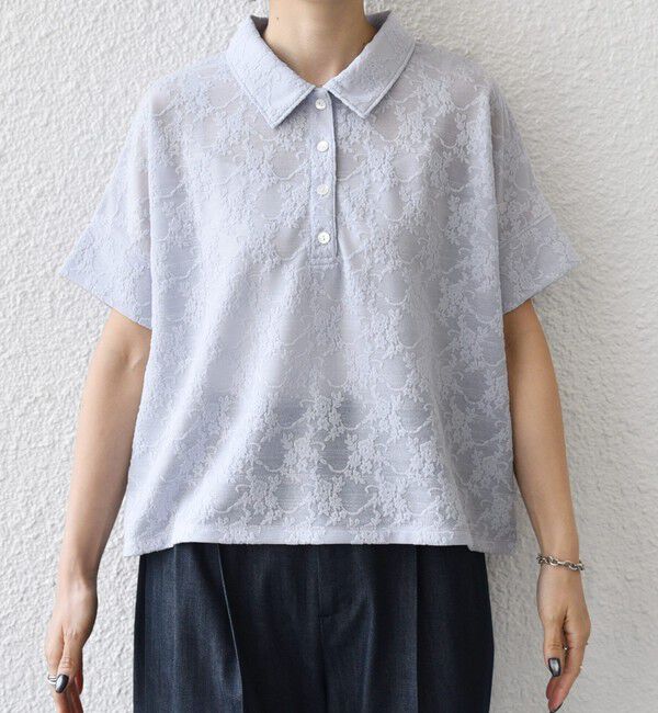 SHIPS for women「《予約》【WEB限定】〈手洗い可能〉シアー ジャカード ポロ 襟 ショート スリーブ プルオーバー」|ポロシャツ|