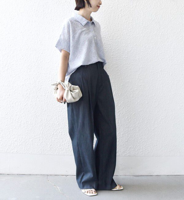 SHIPS for women「《予約》【WEB限定】〈手洗い可能〉シアー ジャカード ポロ 襟 ショート スリーブ プルオーバー」|ポロシャツ|