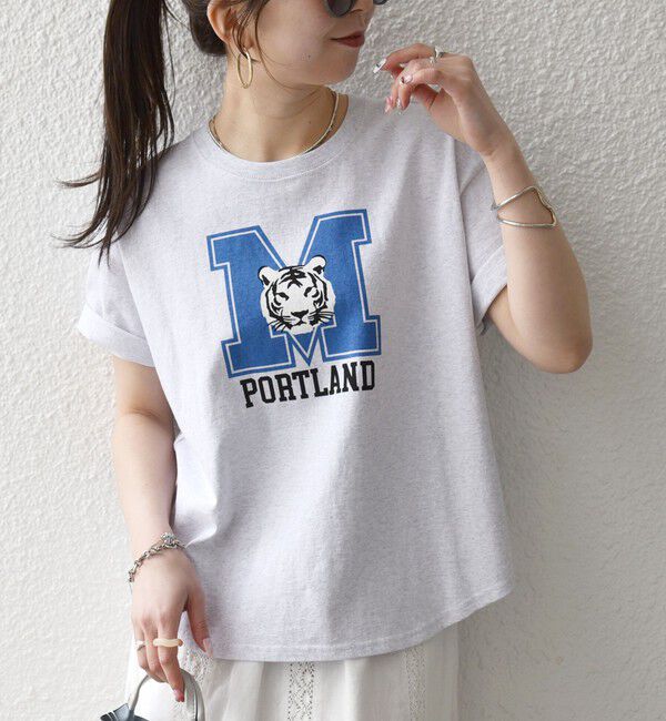 SHIPS any「《予約》【SHIPS any別注】THE KNiTS:〈洗濯機可能〉ラウンドヘム プリント ショート TEE」|Tシャツ・カットソー|