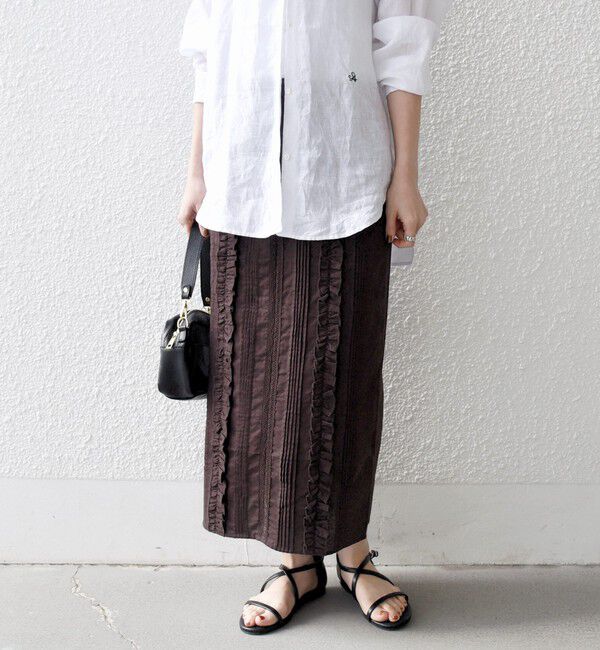 SHIPS any「SHIPS any:〈手洗い可能〉リネンミックス Iライン フリル イージー スカート」|スカート|ブラウン