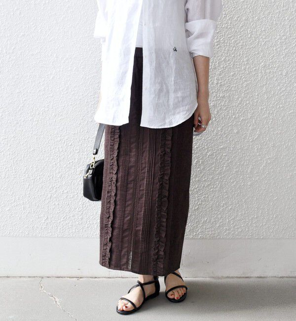 SHIPS any「SHIPS any:〈手洗い可能〉リネンミックス Iライン フリル イージー スカート」|スカート|