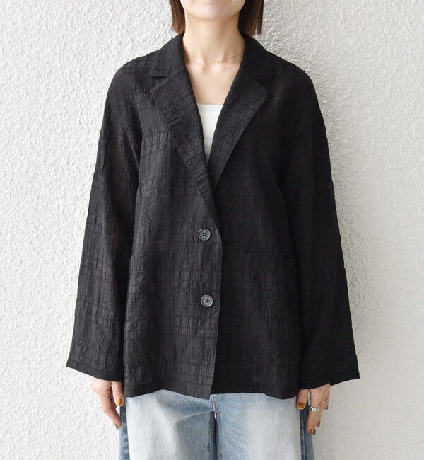 SHIPS any「《予約》SHIPS any:〈手洗い可能〉シアー チェック ルーズ テーラード シングル ジャケット」|テーラードジャケット|