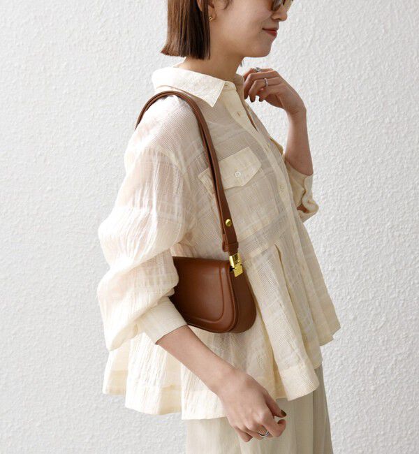 SHIPS any「《予約》SHIPS any:〈手洗い可能〉シアー チェック レギュラーカラー ペプラム シャツ」|シャツ・ブラウス|