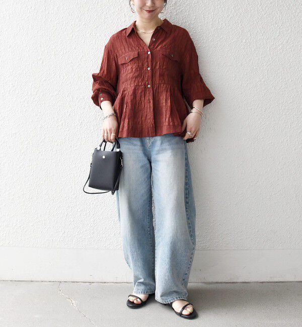 SHIPS any「《予約》SHIPS any:〈手洗い可能〉シアー チェック レギュラーカラー ペプラム シャツ」|シャツ・ブラウス|