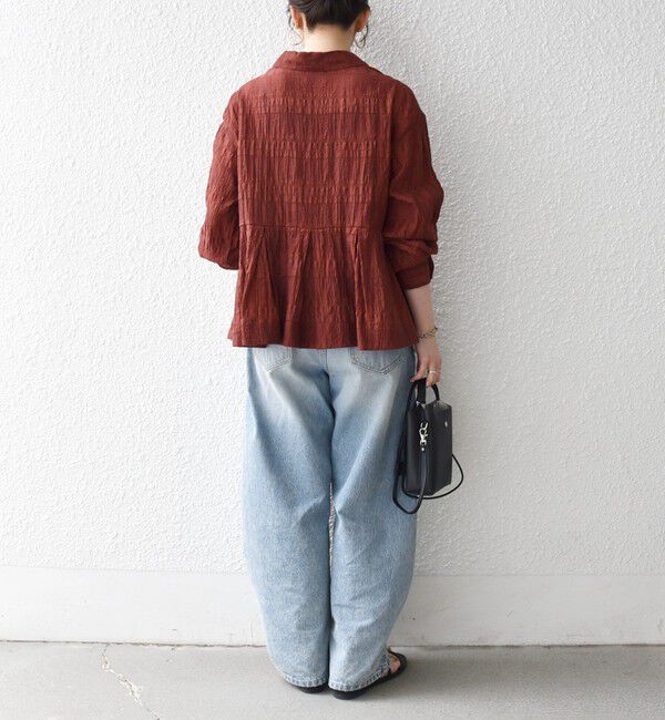 SHIPS any「《予約》SHIPS any:〈手洗い可能〉シアー チェック レギュラーカラー ペプラム シャツ」|シャツ・ブラウス|