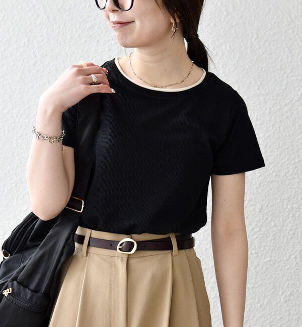 SHIPS any「《予約》SHIPS any:〈手洗い可能〉レイヤード シアー ワッフル TEE」|Tシャツ・カットソー|ブラック