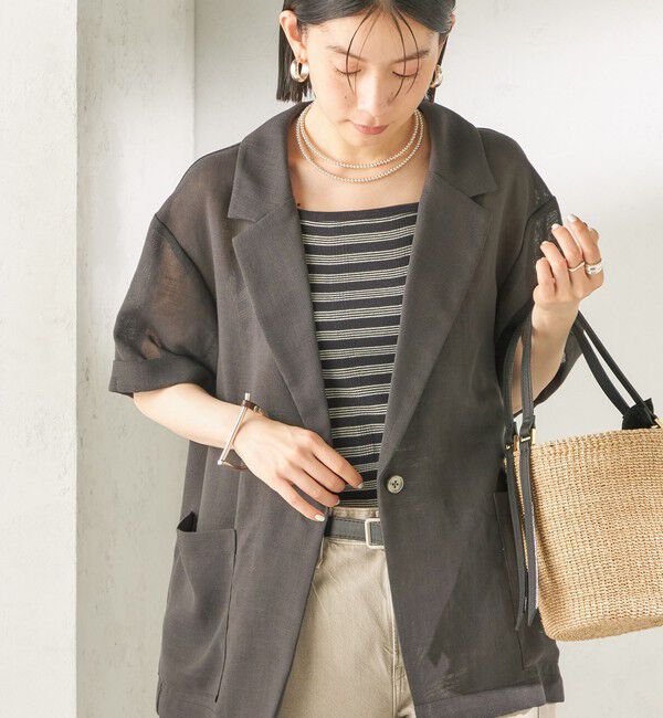 SHIPS for women「《予約》〈手洗い可能〉麻調 メッシュ ジャケット シャツ」|シャツ・ブラウス|ダークグレー