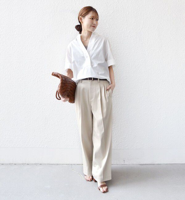 SHIPS for women「〈手洗い可能〉無地/ストライプ スキッパー サイド スリット 半袖 シャツ」|シャツ・ブラウス|