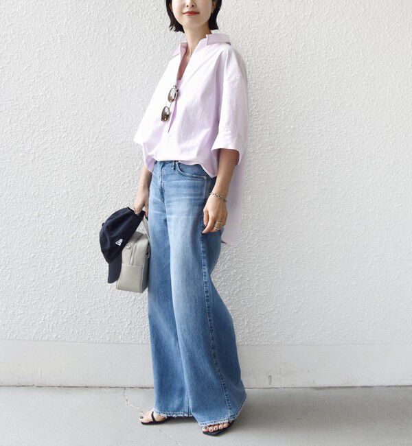 SHIPS for women「〈手洗い可能〉無地/ストライプ スキッパー サイド スリット 半袖 シャツ」|シャツ・ブラウス|