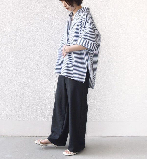 SHIPS for women「〈手洗い可能〉無地/ストライプ スキッパー サイド スリット 半袖 シャツ」|シャツ・ブラウス|