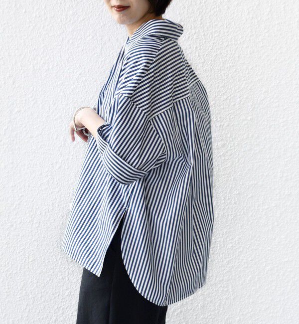 SHIPS for women「〈手洗い可能〉無地/ストライプ スキッパー サイド スリット 半袖 シャツ」|シャツ・ブラウス|