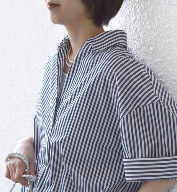 SHIPS for women「〈手洗い可能〉無地/ストライプ スキッパー サイド スリット 半袖 シャツ」|シャツ・ブラウス|