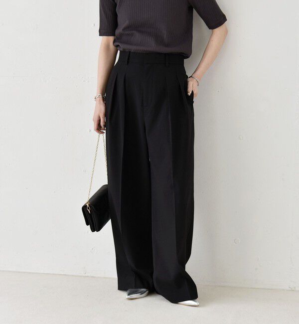 quaranciel「《予約》quaranciel:〈洗濯機可能〉CALCULO(R)使用 イージー タック ワイド パンツ」|その他|ブラック