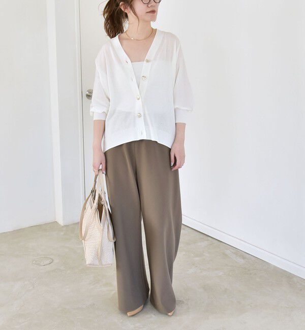 quaranciel「《予約》quaranciel:〈接触冷感/手洗い可能〉メタルボタン Vネック シアー ニット カーディガン」|カーディガン|