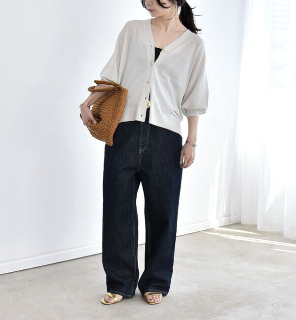 quaranciel「《予約》quaranciel:〈接触冷感/手洗い可能〉メタルボタン Vネック シアー ニット カーディガン」|カーディガン|