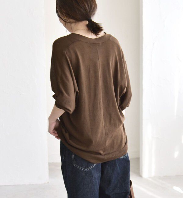 quaranciel「《予約》quaranciel:〈接触冷感/手洗い可能〉メタルボタン Vネック シアー ニット カーディガン」|カーディガン|