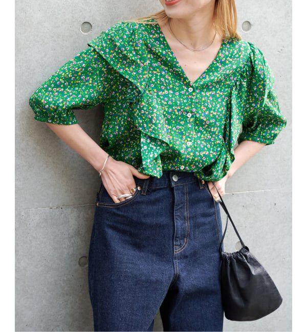 OUTDOOR PRODUCTS Usual Things「フラワープリント五分袖フリルブラウス」|シャツ・ブラウス|