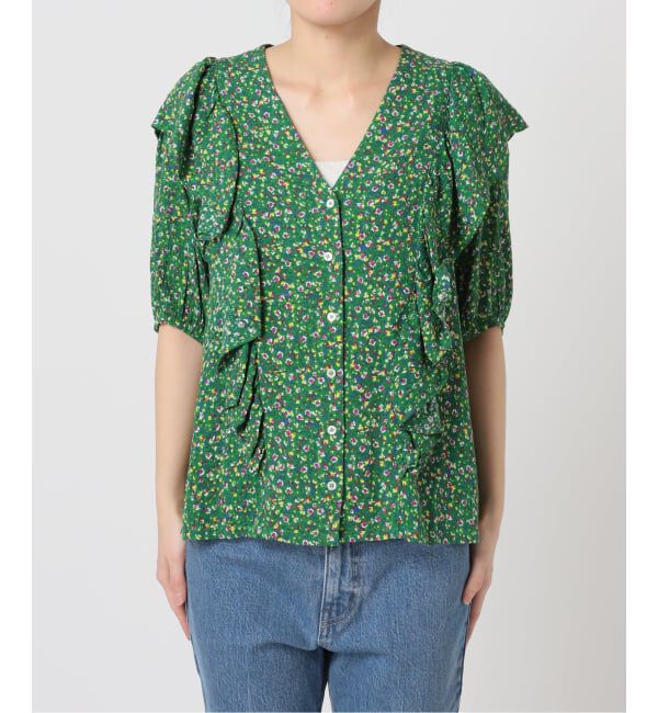 OUTDOOR PRODUCTS Usual Things「フラワープリント五分袖フリルブラウス」|シャツ・ブラウス|