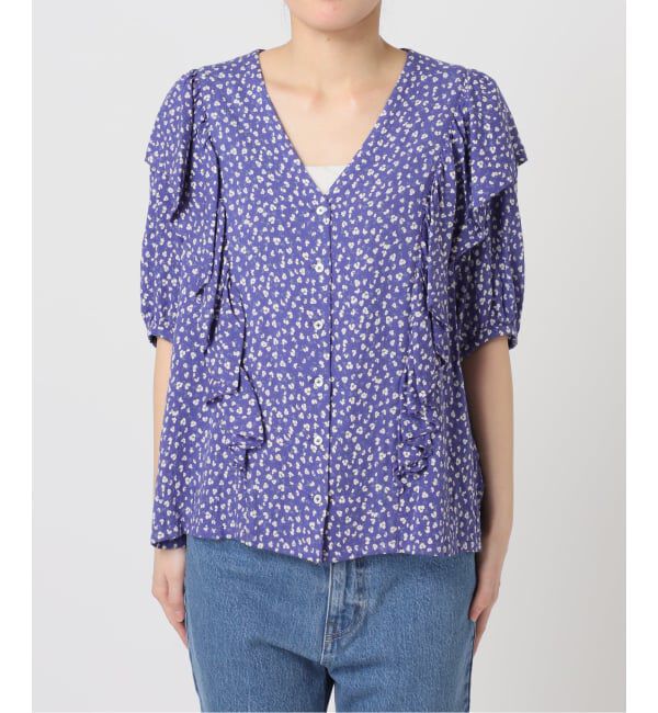 OUTDOOR PRODUCTS Usual Things「フラワープリント五分袖フリルブラウス」|シャツ・ブラウス|