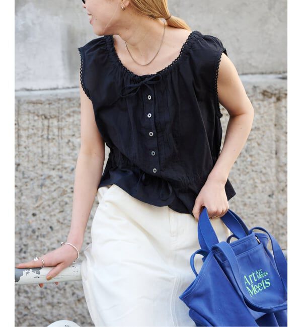 OUTDOOR PRODUCTS Usual Things「≪予約≫ピンタックレースノースリブラウス」|シャツ・ブラウス|ブラック