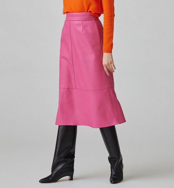 Ballsey「レザーライククロス トラペーズスカート」|台形|33 ピンク