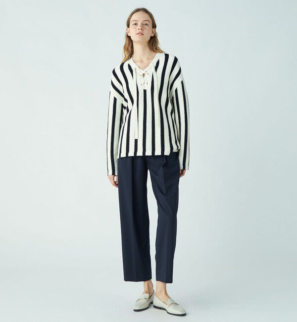 MACPHEE「ハイブリットコットン レースアッププルオーバー」|ニット・セーター|