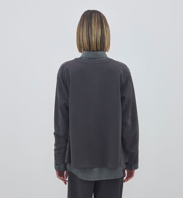 DES PRES「ジャージーライクジョーゼット カラーレスジャケット」|ノーカラージャケット|