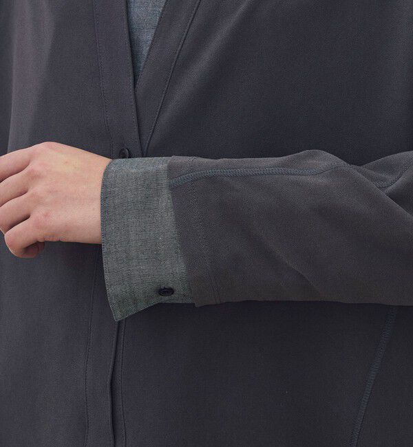 DES PRES「ジャージーライクジョーゼット カラーレスジャケット」|ノーカラージャケット|