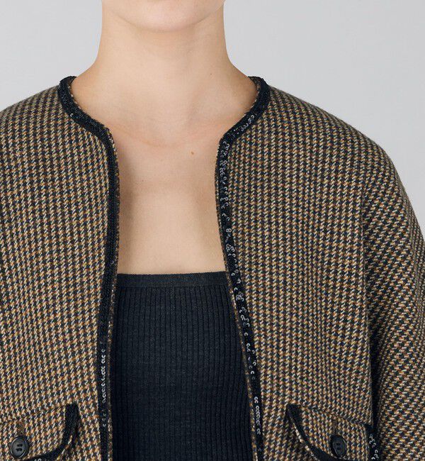 DES PRES「ブリティッシュツイード ショートジャケット」|ノーカラージャケット|