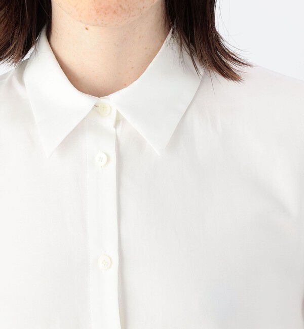 CABaN「タイプライターダブルクロス アシンメトリックフリルロングスリーブシャツ」|シャツ・ブラウス|