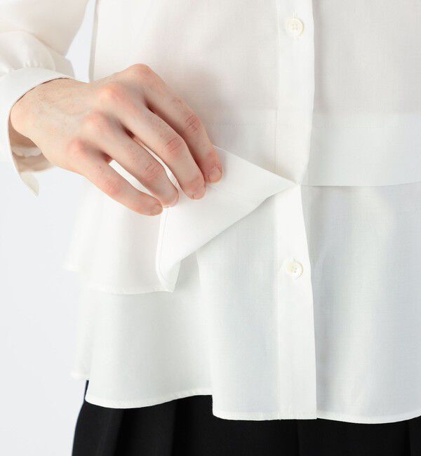CABaN「タイプライターダブルクロス アシンメトリックフリルロングスリーブシャツ」|シャツ・ブラウス|