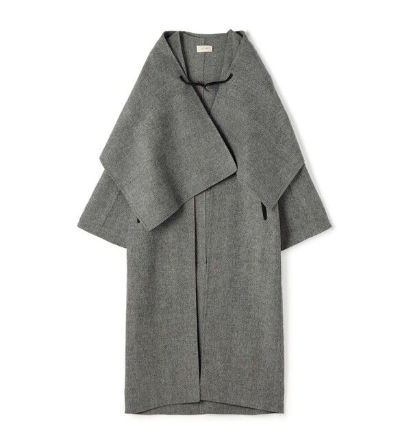 DES PRES「ライトダブルフェイスシャギー ストール付きコート」|ノーカラーコート|18 ブラック系