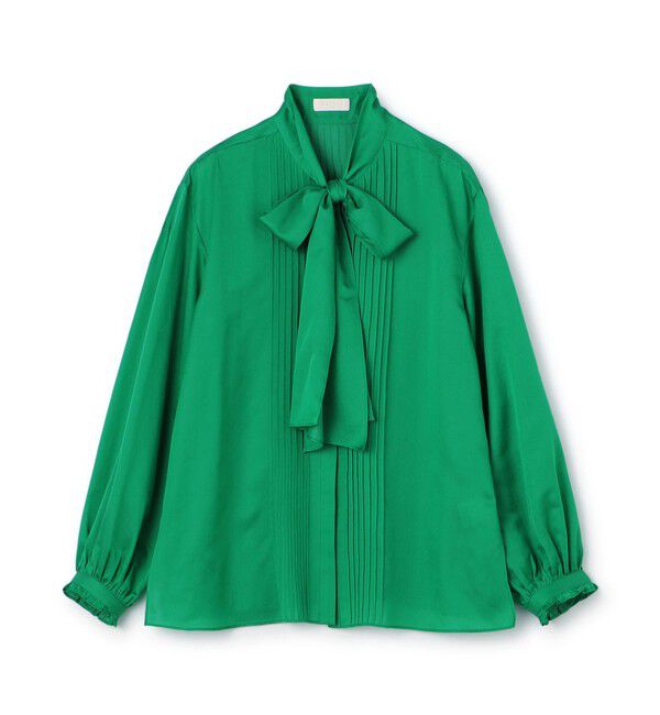 Ballsey「コットンシルクサテン ピンタックボウタイブラウス」|シャツ・ブラウス|55 グリーン
