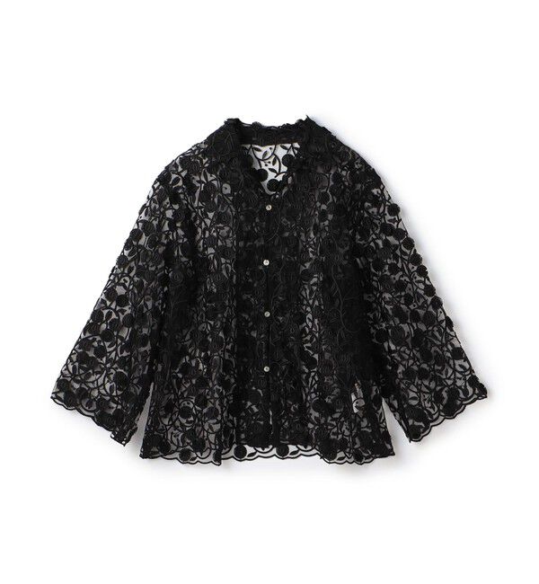 MACPHEE「メッシュエンブロイダリー オープンカラーシャツ」|シャツ・ブラウス|19 ブラック