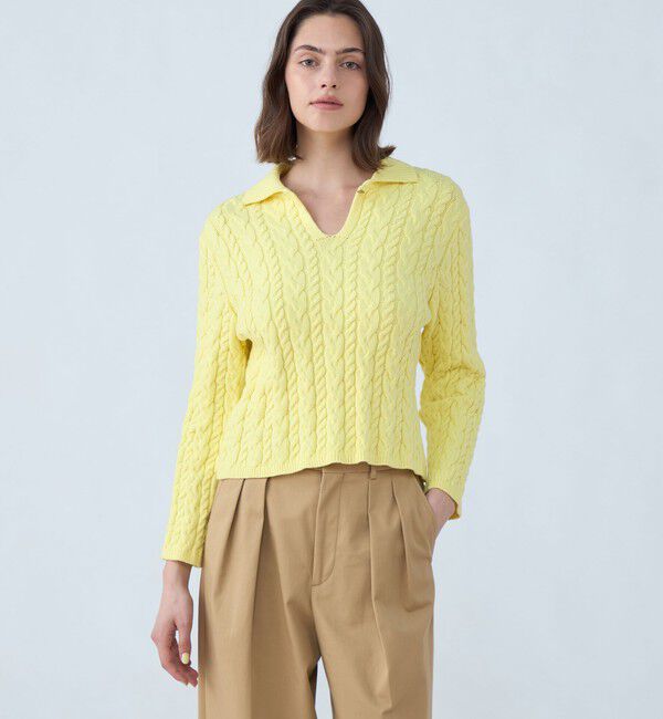 MACPHEE「ハイブリットコットンケーブル ポロプルオーバー」|ニット・セーター|