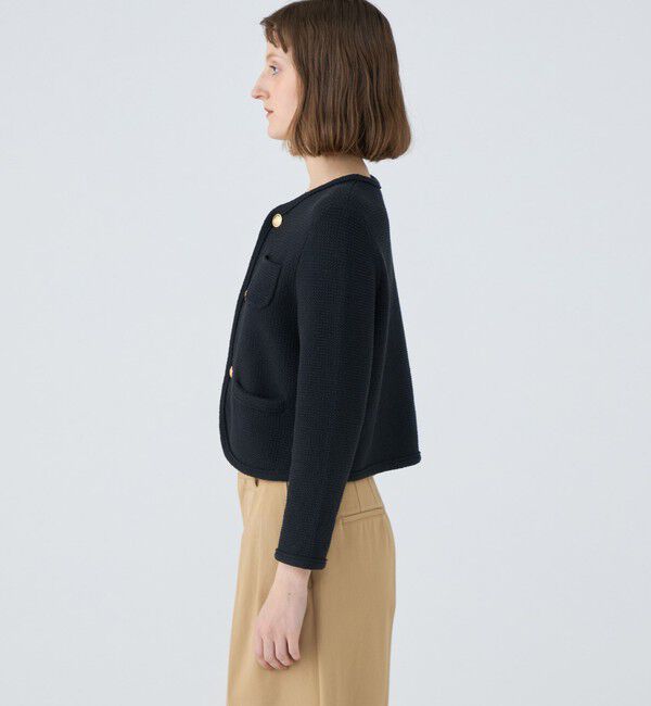 MACPHEE「モスライクステッチ クルーネックジャケット」|ノーカラージャケット|