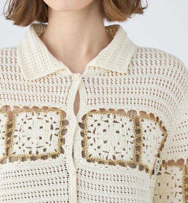 MACPHEE「ギマクロシェ シャツカラーカーディガン」|カーディガン|